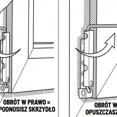 Regulacja docisku skrzydła okiennego kluczem imbusowym: obrót w prawo podnosi, w lewo opuszcza. Krok po kroku.