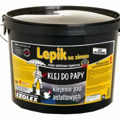 Czarny kubeł z masą asfaltowo-żywiczna "Lepik na zimno". Klej do papy, idealny do klejenia pap asfaltowych, nawet na wilgotne podłoże.