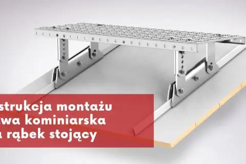 Instrukcja montażu ławy kominiarskiej na dachówce karpiówce bez cięcia łat. Metalowa konstrukcja wsparta na dachówce.