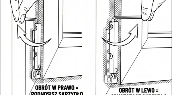 Regulacja docisku skrzydła okiennego kluczem imbusowym: obrót w prawo podnosi, w lewo opuszcza. Krok po kroku.
